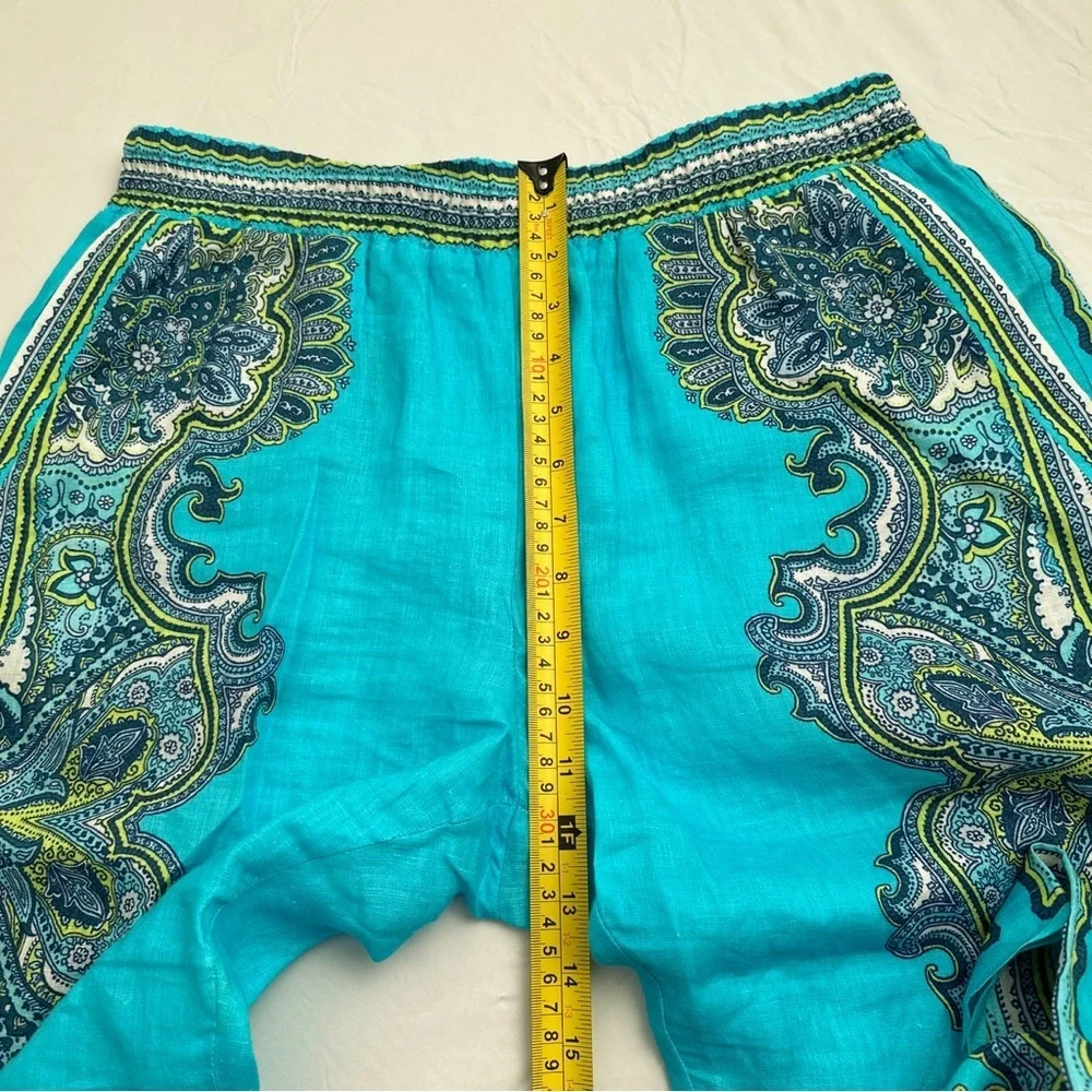Hale Bob turquoise multicolor boho elastic waist linen pants - Picture 8 of 15